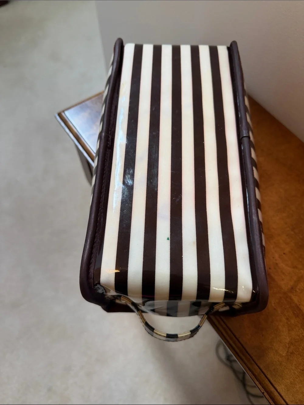 Striped Brown and Cream Cosmetic Pouch